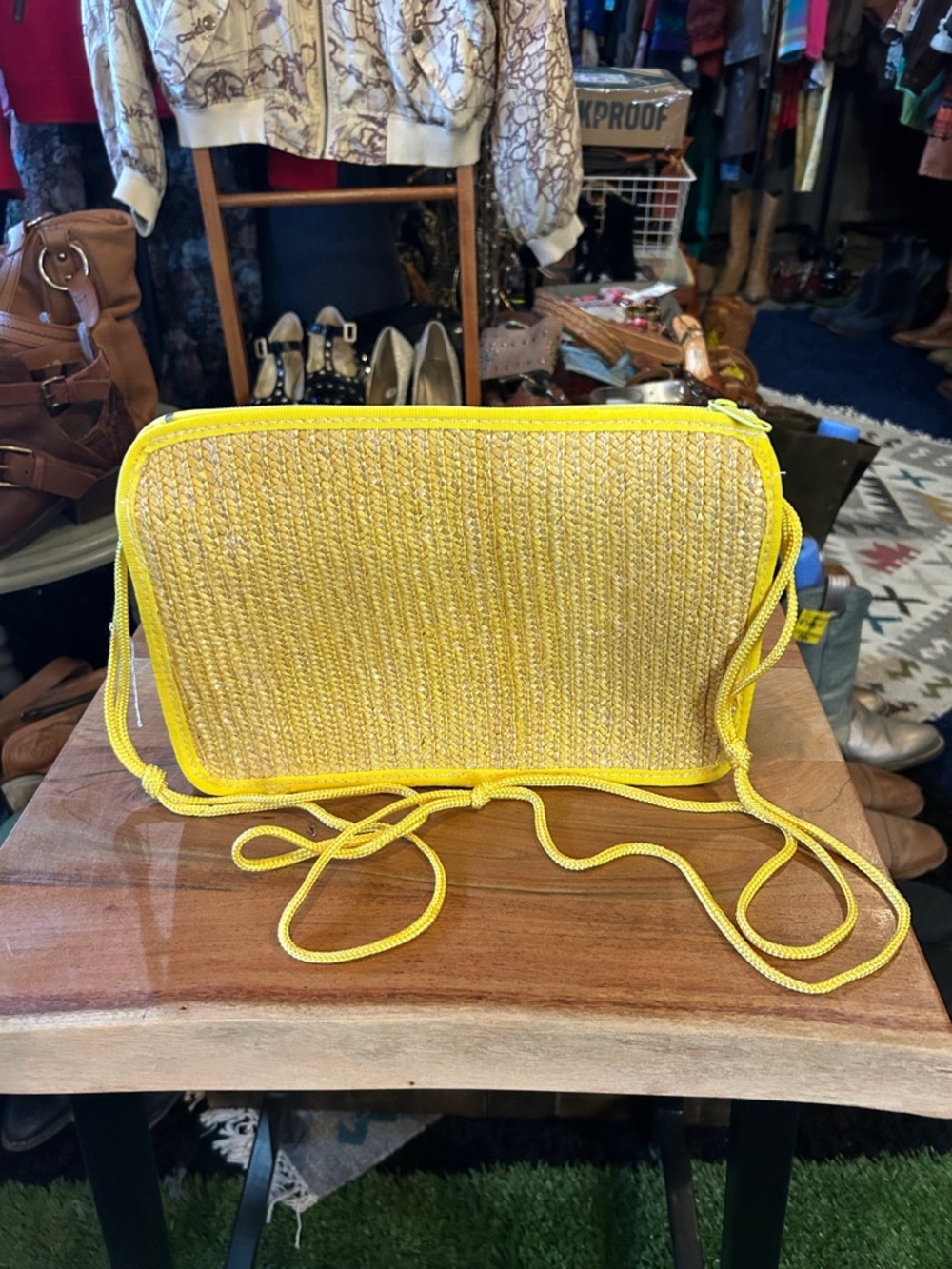Yellow Woven Straw Crossbody Bag - Unbranded